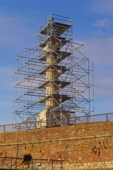 Pillar monument reconstruction scaffolding structure construction site