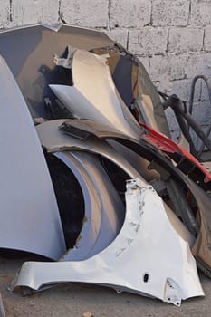 Big pile of car body metal parts