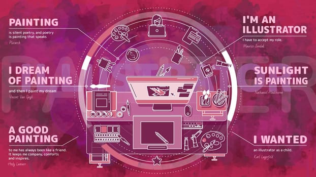 Beautiful and detailed illustration on the theme of illustrator. Dynamic and modern, it is perfect for decorating presentations of your services.