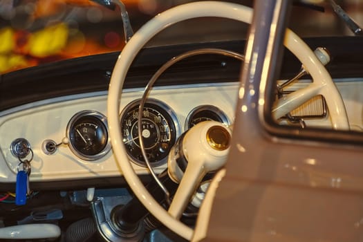 Cabin of Retro Car. Interior of an Old C
