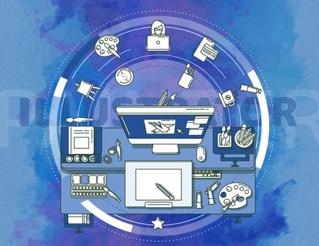 Modern, complex and dynamic illustration. Use it to create a promotional presentation or poster to advertise your services.
