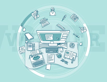 With this illustration you can quickly create a beautiful, dynamic and modern presentation or poster for advertising services of writers and copywriters.