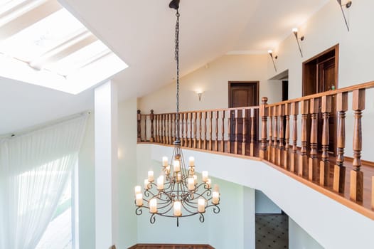 Russia, Omsk- August 02, 2019: interior room apartment. standard repair beautiful designer country house with wooden elements