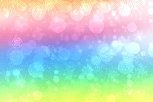 New Year card template. Abstract festive colored rainbow design Happy New Year background texture with blurred bokeh lights. Party, invitation, disco and events. Beautiful backdrop.