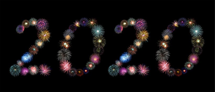 colorful fireworks of 2020 Arabic number for new year celebration concept