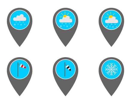 Pins mit Wettersymbolen