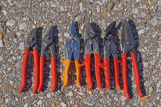 Various sheet metal cutting pliers tools tin snips