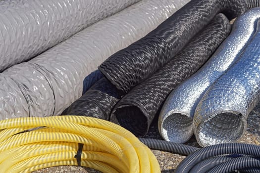 Various flexible aluminium and Plastic air duct hoses and pipes