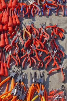 Various shapes and sizes of pliers tools
