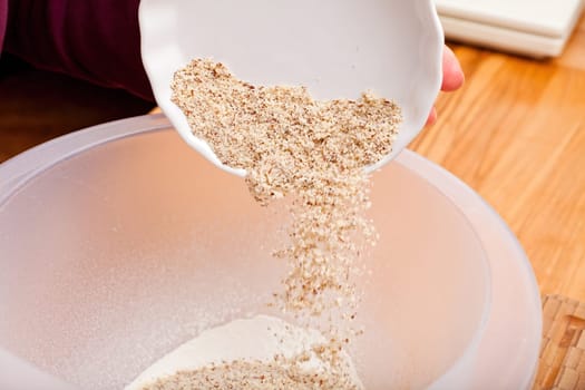 Put hazelnut sprinkles in the baking dish for to make a cookie dough