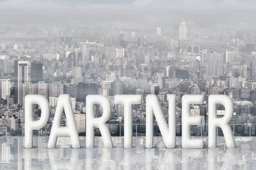 Concept of partner, assist, member etc with 3d text under sky.