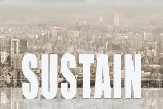 Concept of help, assist,aid etc with 3d text under sky in the modern city.
