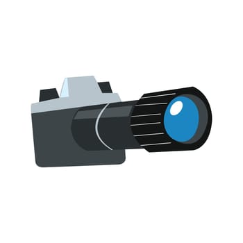 Stylized camera with the lens on a white background sign icon symbol