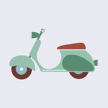 Green vintage ecological scooter out of the car on a neutral background