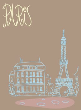 Travel the background of the poster or postcard template Paris with Eiffel tower view