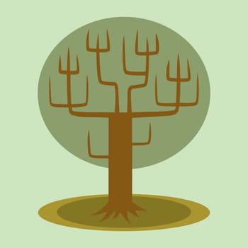 Green tree with trunk and branches on a neutral background