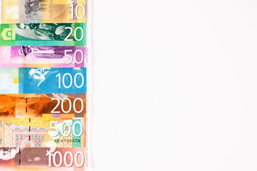 Serbian dinar banknotes paper currency on white background.