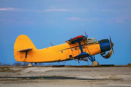 An Old One-engine Airplane on the Airfield