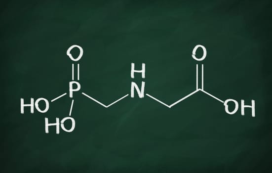 Structural model of glyphosate molecule on the blackboard.