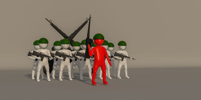 3d illustrator soldier symbol on gray background, 3d rendering of the playing football. Includes selection path.
