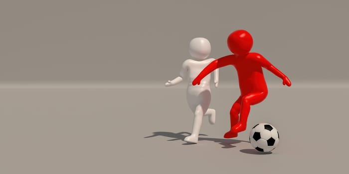 3d illustrator Footballer symbol on white background, 3d rendering of the playing football. Includes selection path.