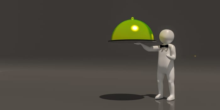 3d illustrator group of career symbols on a gray background, 3d rendering of the Waiter at restaurant. Includes a selection path.