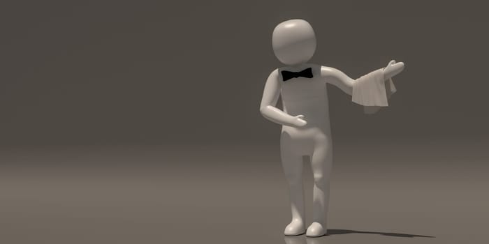 3d illustrator group of career symbols on a gray background, 3d rendering of the Waiter at restaurant. Includes a selection path.