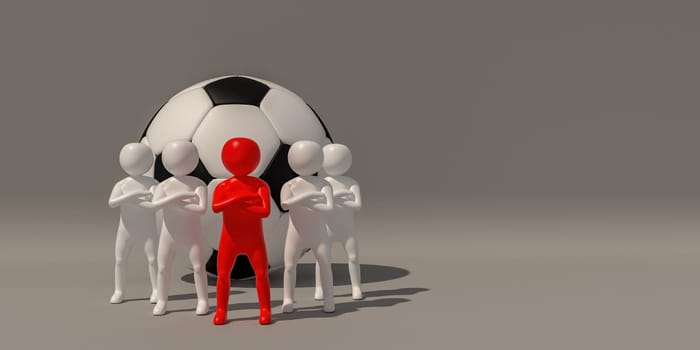 3d illustrator Footballer symbol on white background, 3d rendering of the playing football. Includes selection path.