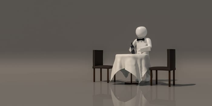 3d illustrator group of career symbols on a gray background, 3d rendering of the Waiter at restaurant. Includes a selection path.