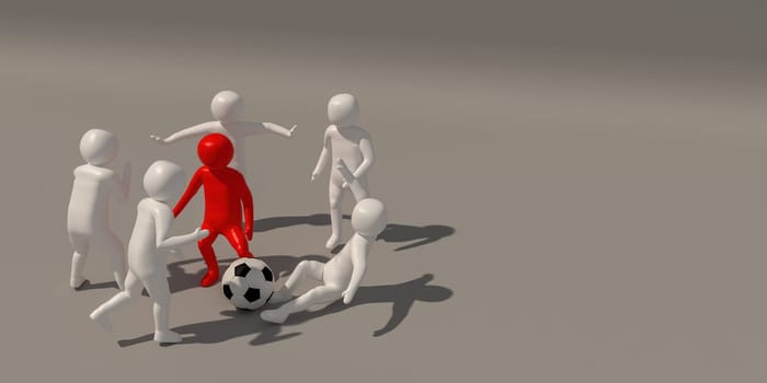 3d illustrator Footballer symbol on white background, 3d rendering of the playing football. Includes selection path.