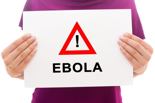 Girl holding white paper sheet with text Ebola
