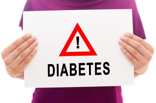 Girl holding white paper sheet with text Diabetes