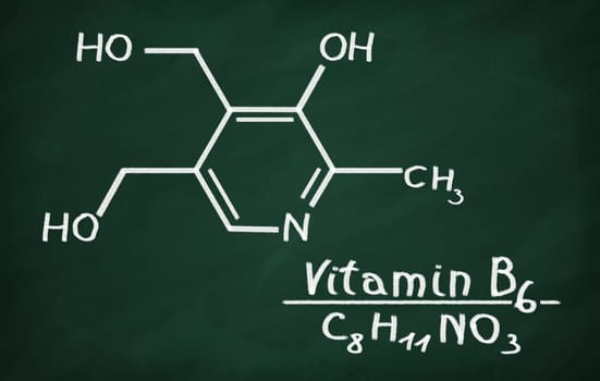 Structural model of Vitamin B6 on the blackboard.