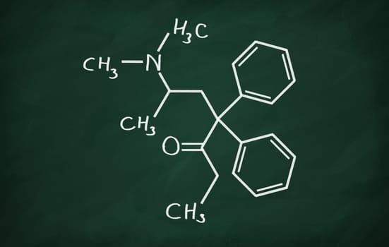 Structural model of Methadone on the blackboard.