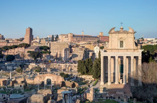 Ruins on the Palatine hill, historical part in Rome, Italy