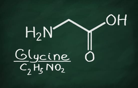 Structural model of Glycine on the blackboard.