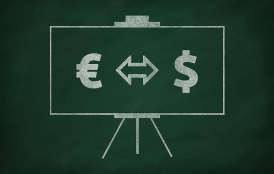 Two different currencies icon drawn on the blackboard