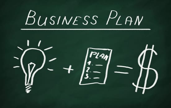 Business plan on the blackboard. How to make money?