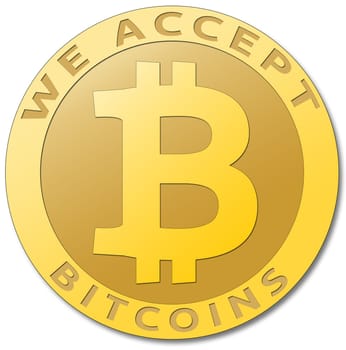 We accept bitcoins. Golden bitcoin virtual currency.