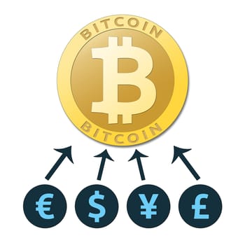 The bitcoin future. Golden bitcoin virtual currency.