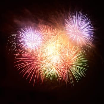 Beautiful red fireworks on the black sky background