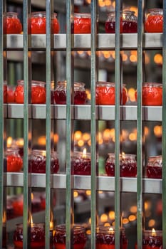 Fire burning in the memorial candles in the Wenshu Monastery, Chengdu, China
