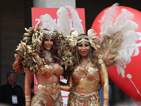 German reality TV actress Patricia Blanco and Eroticmodel Micaela Schaefer at the erotic fair Venus 2019 in Berlin
