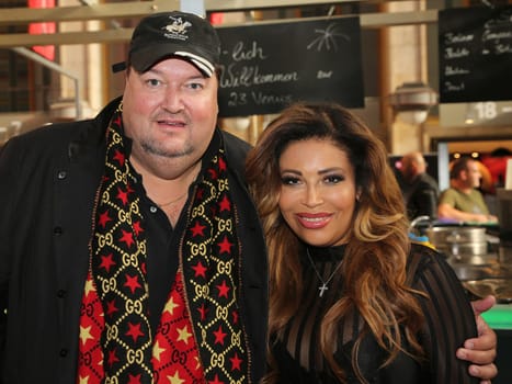 Entertainer Andreas Ellermann with girlfriend German reality TV actress Patricia Blanco at the erotic fair Venus 2019 in Berlin