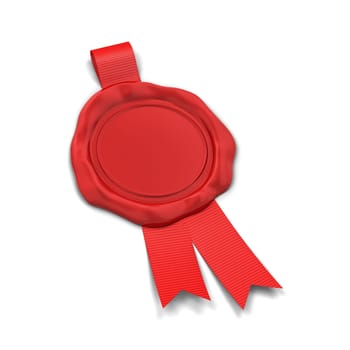 Blank wax seal with ribbon. 3d illustration isolated on white background