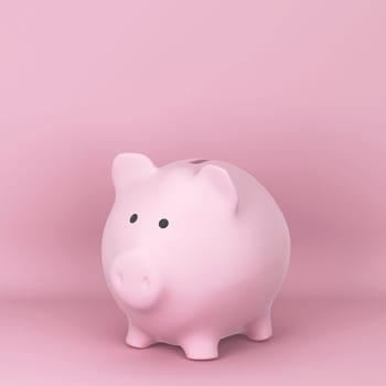 Ceramic piggy bank for saving money. 3d illustration on pink background