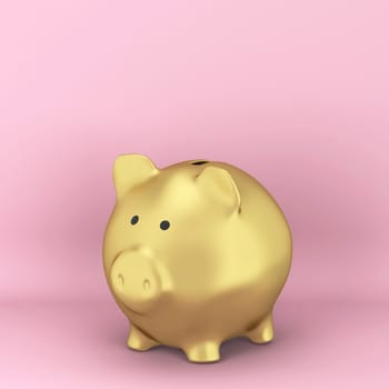 Ceramic piggy bank for saving money. 3d illustration on pink background