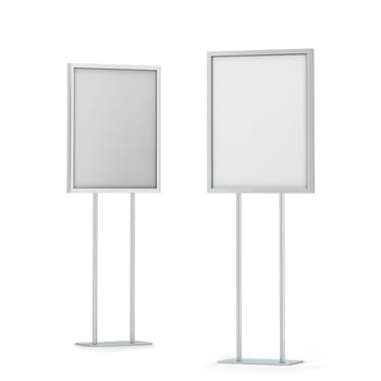 Blank poster stand mockup. 3d illustration isolated on white background