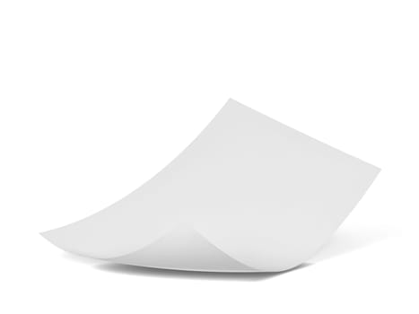 Blank sheet of paper. 3d illustration isolated on white background