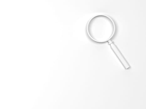 Magnifier on a background plane. 3d illustration. Minimal concept